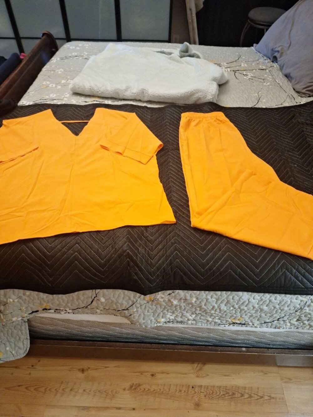 Vibrant Marigold Orange Lounge Set - Short Sleeve V-Neck Top & Elastic Waist...